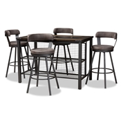 Baxton Studio Arcene Rustic and Industrial Antique Grey Faux Leather Upholstered 5-Piece Pub Set